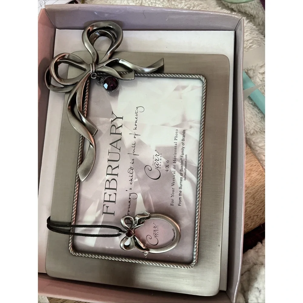 February Themed Photo Frame & Charm Necklace By Carr, Czech Crystal